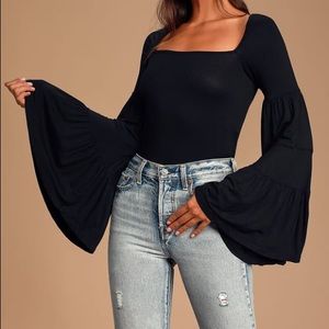 Free People Babetown Black Bell Sleeve Top